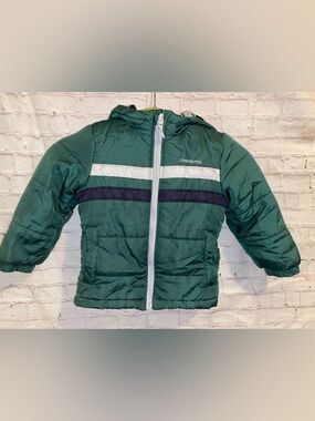 London Fog Kids Emerald Green Puffer Jacket with Stripe Detail